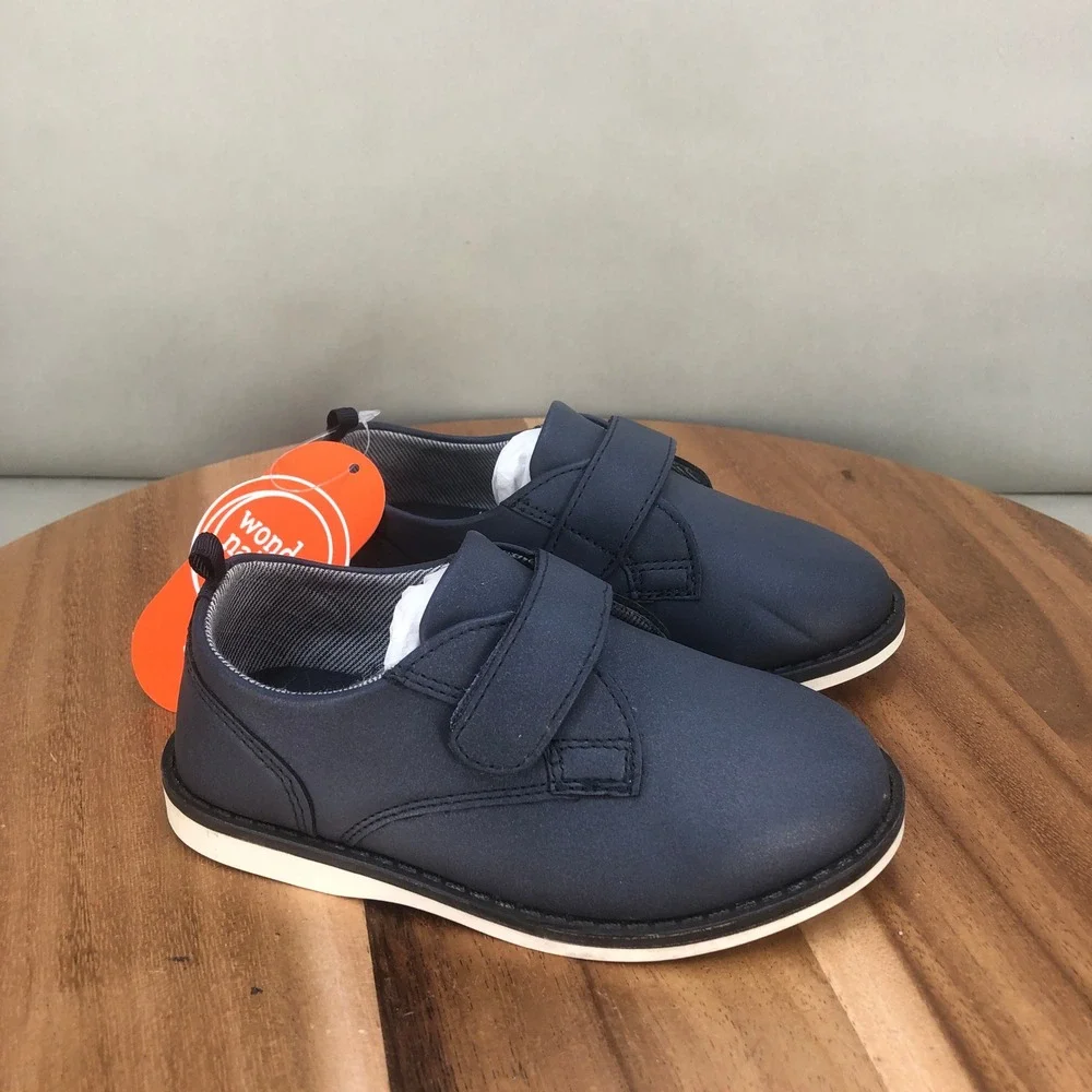 Wonder Nation Boys Navy Blue Dress Shoes Hook and Loop Size 9